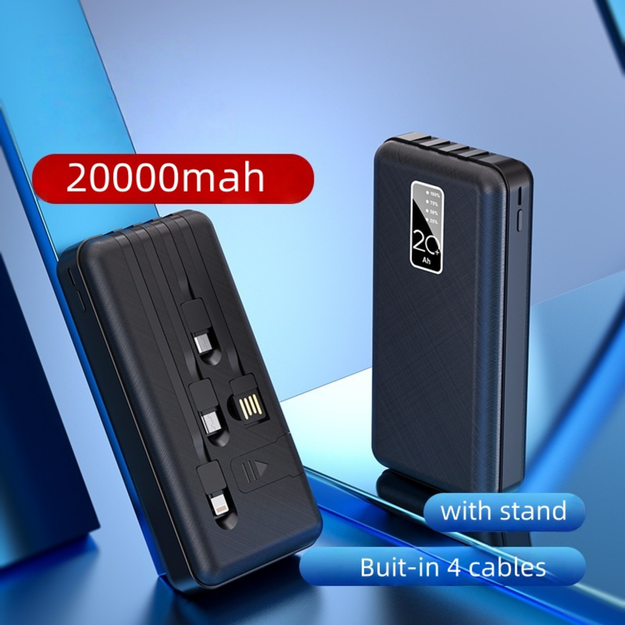 20.000mAh 4 Dahili Kablolu Powerbank Çoklu Cihaz Uyumlu Taşınabilir Sarj Cihazı 