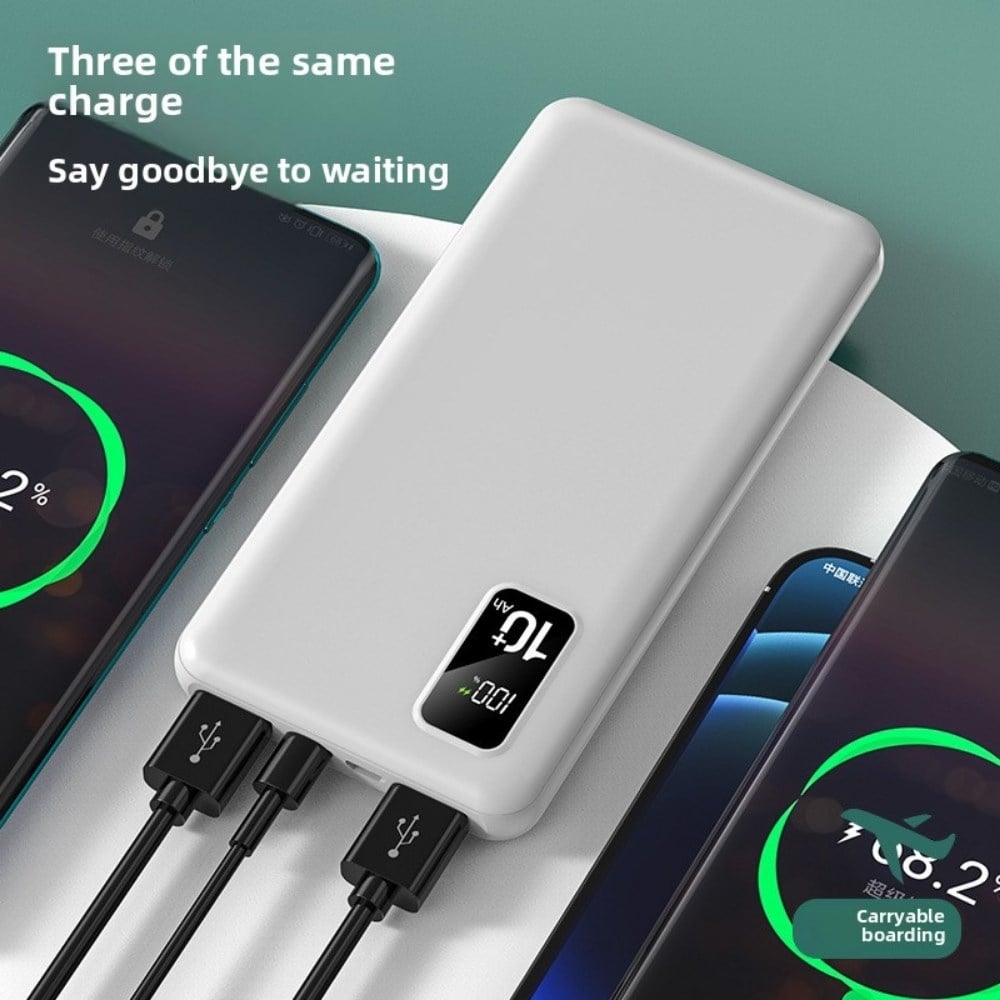 20000mAh Dahili 3 Kablolu Dijital Ekranlı LED Fenerli Kompakt Taşınabilir Powerbank Kamp Seyahat Şarj Cihazı 