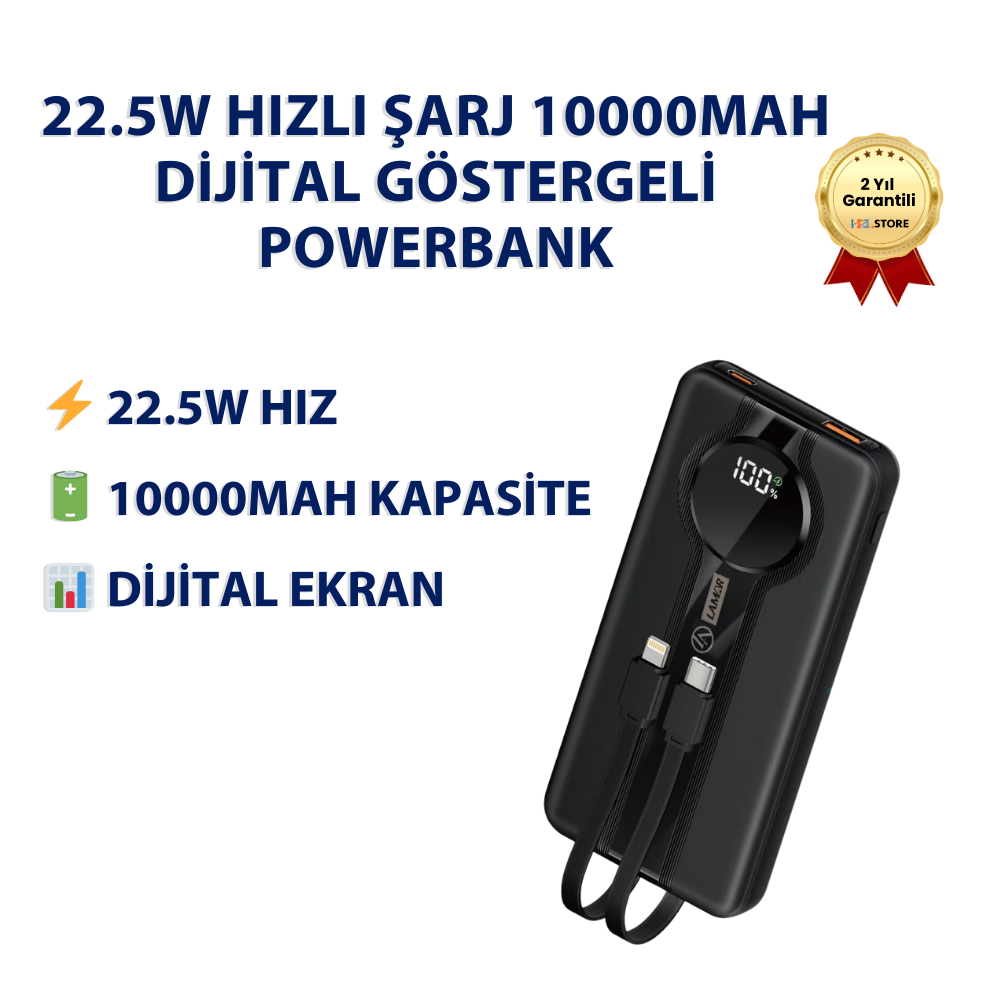 22.5W Hızlı Şarj 10000mAh Dijital Göstergeli Hızlı Şarj Powerbank 