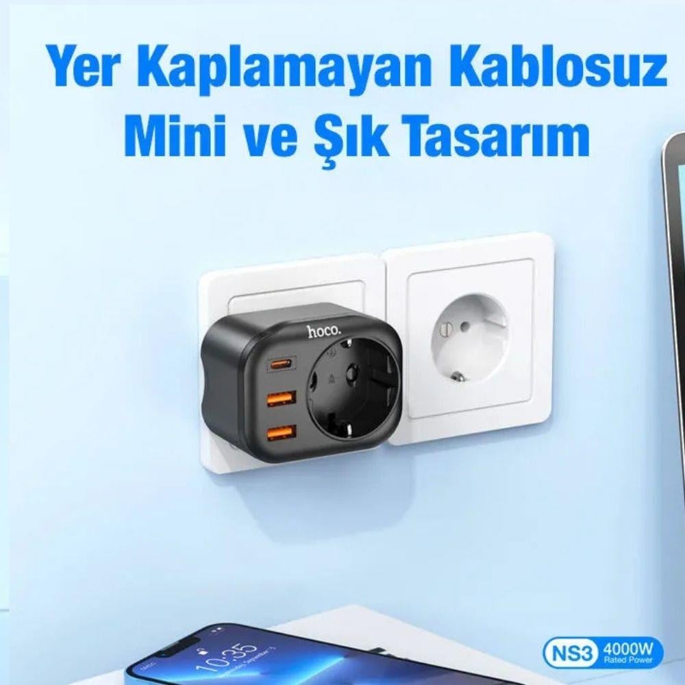2500W 4A Güçlü Priz Çıkışı, 2 USB Portu, Yüksek Performanslı Elektrik Dağıtım Ünitesi 