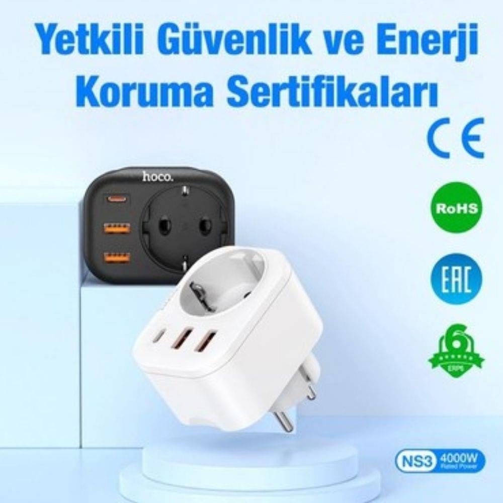 2500W 4A Güçlü Priz Çıkışı, 2 USB Portu, Yüksek Performanslı Elektrik Dağıtım Ünitesi 