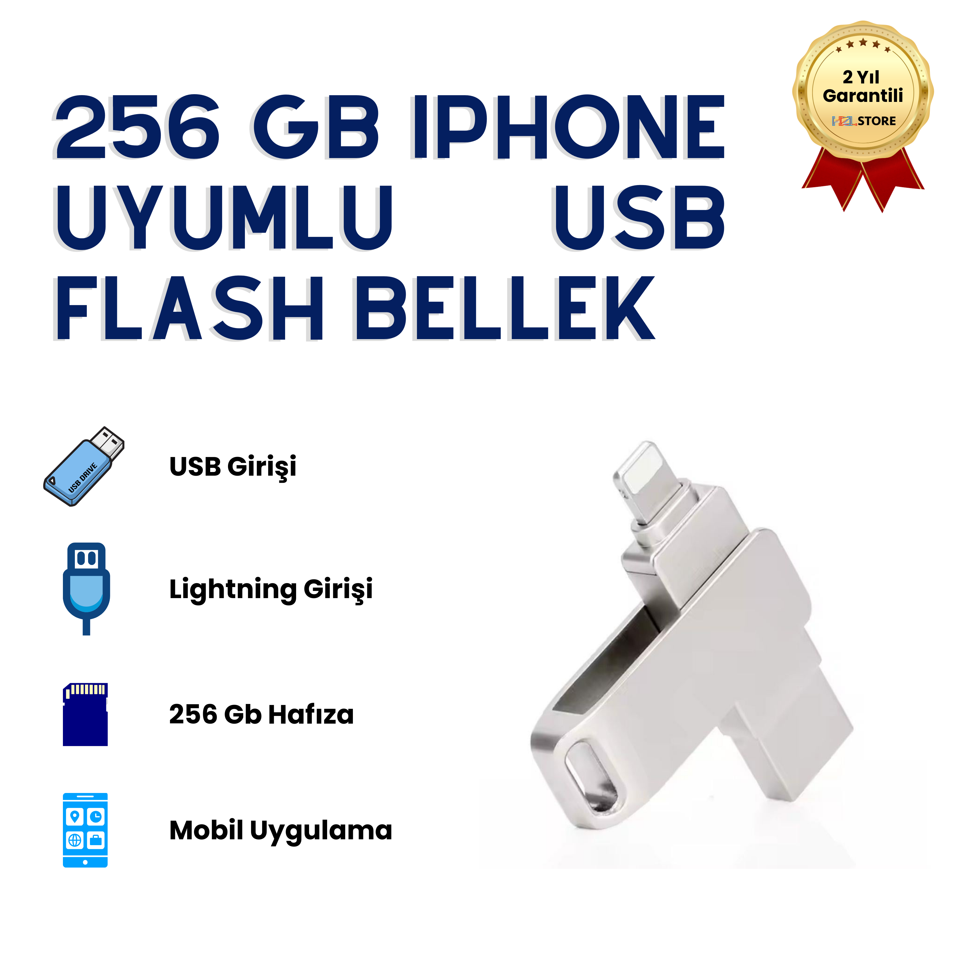 256GB iPhone Uyumlu USB Flash Bellek Çift Girişli Lightning OTG Destekli Taşınabilir Depolama 