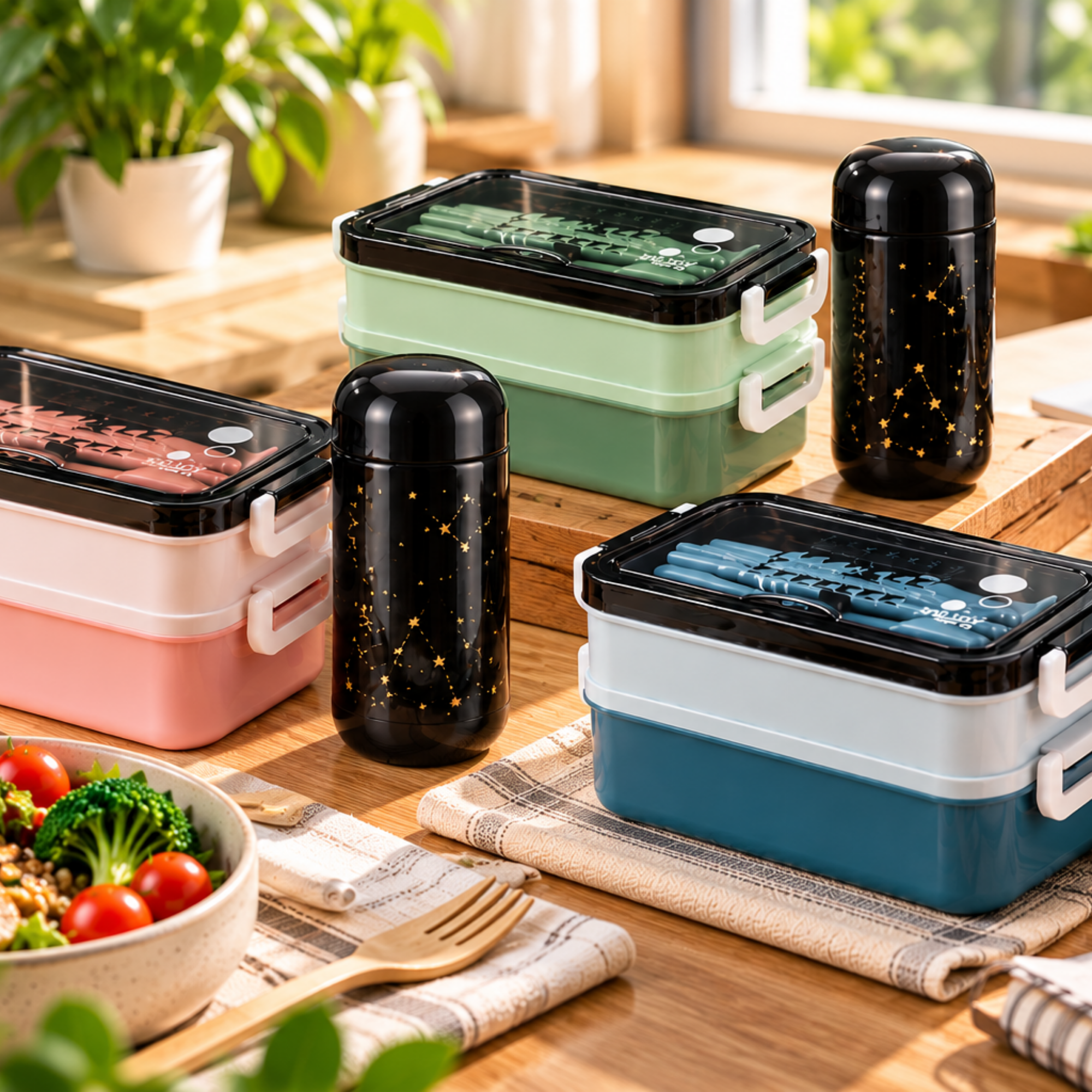 3 Katlı Lunch Box 200 ml Mini Termos Seti – Isı Yalıtımlı Yemek Kabı ve Paslanmaz Çelik Termos  