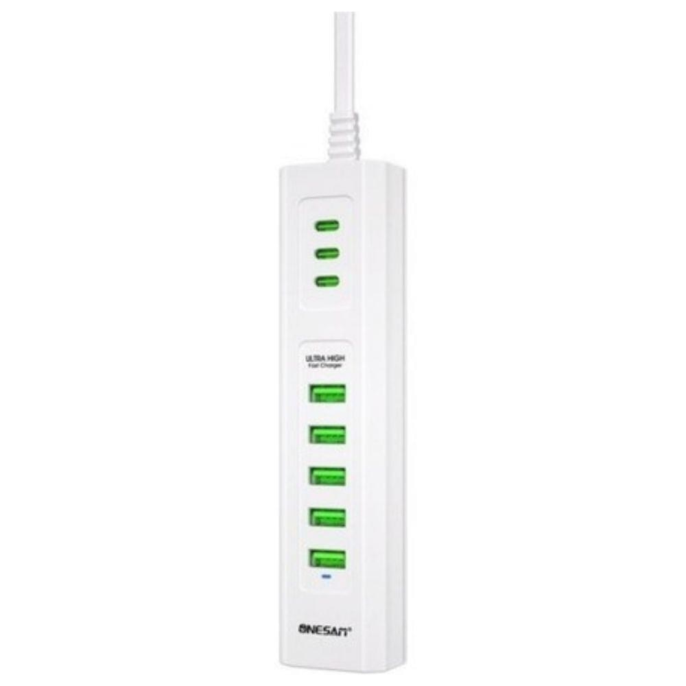 3 Type-C + 5 USB Girişli 24W Hızlı Şarj Cihazı Çoklu Soket Akım Korumalı Adaptör 