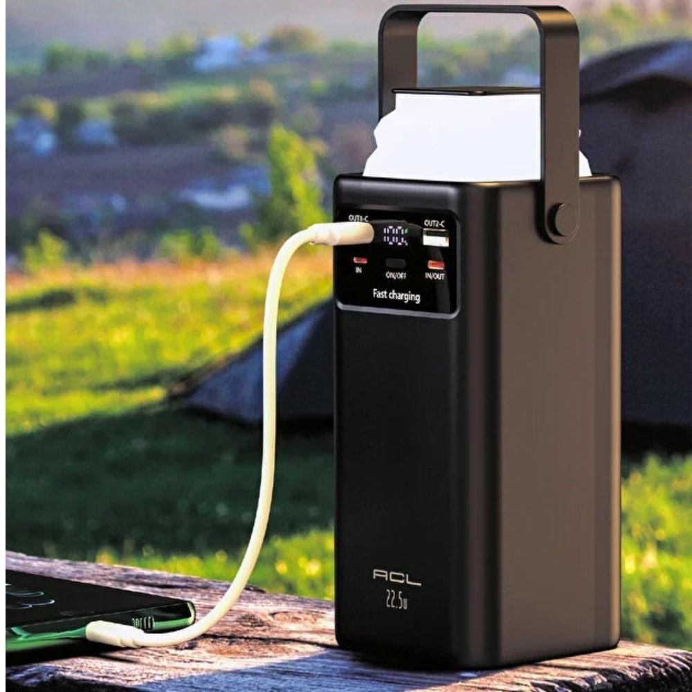 30.000mAh Powerbank , 22.5W Hızlı Şarjlı, LCD Göstergeli, Dahili Kablolu Taşınabilir Şarj Cihazı 