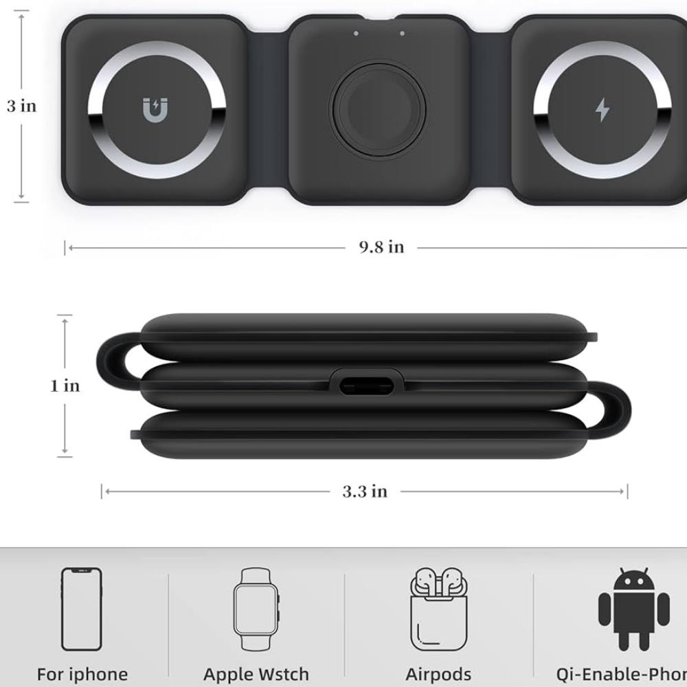 3'ü 1 Arada 15W iPhone Apple Watch Tws Kulaklık Uyumlu Katlanabilir Şarj Standı Kablosuz Şarj Istasyonu Siyah 