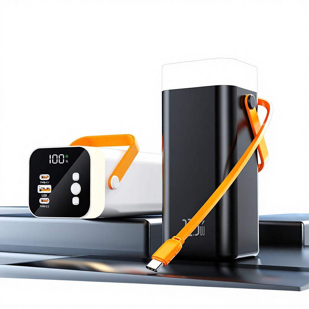 40.000mAh Dahili Kablolu Powerbank 22.5W Hızlı Şarj, USB-C Giriş/Çıkışlı LCD Göstergeli Taşınabilir Şarj Cihazı 