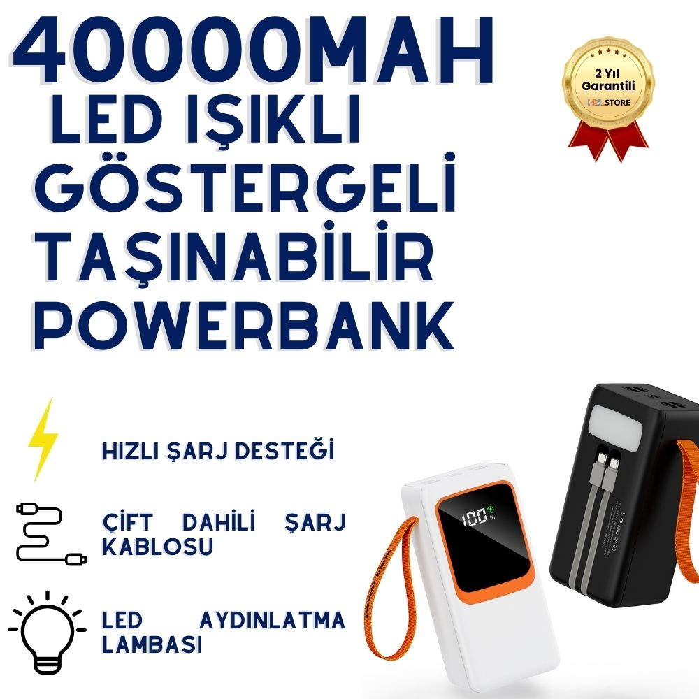 40000Mah Led Işıklı Göstergeli Taşınabilir Powerbank 