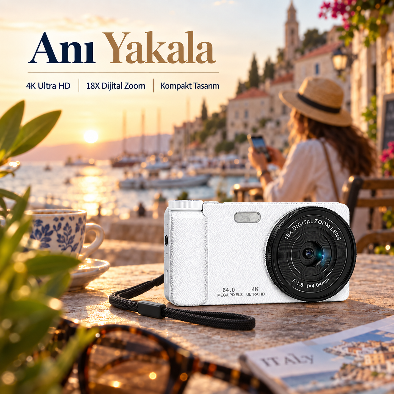 4K Ultra HD Dijital Fotoğraf Makinesi Döner Ekranlı Kompakt Kamera 
