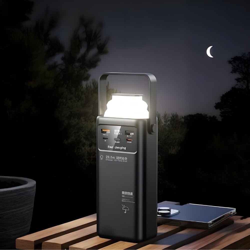 50.000 mAh 22.5W PD Hızlı Şarj Kamp Lambalı Dahili Kablolu Powerbank Taşınabilir Şarj Cihazı 