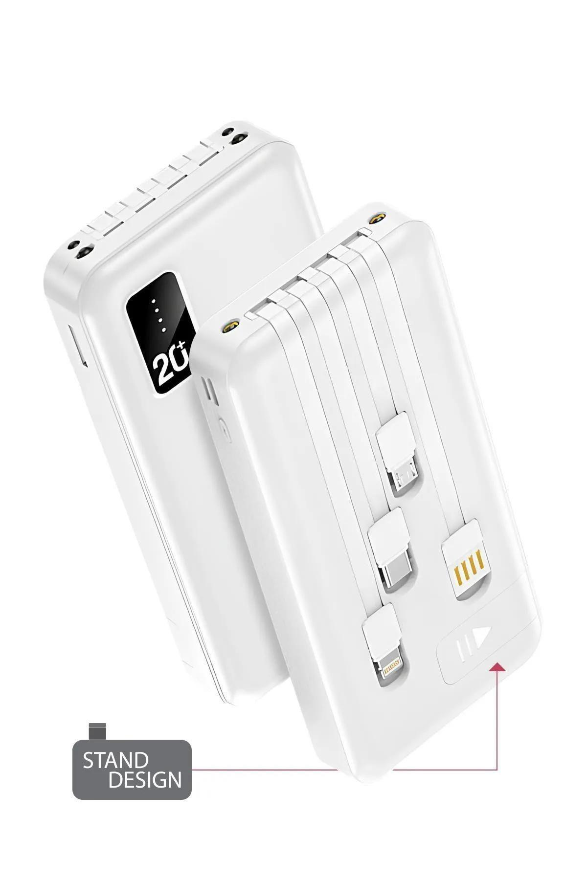 Powerway20.000 Mah Kablolu Dijital Göstergeli 20.000 Mah Garantili Dahili Stand TX209 Beyaz Powerbank