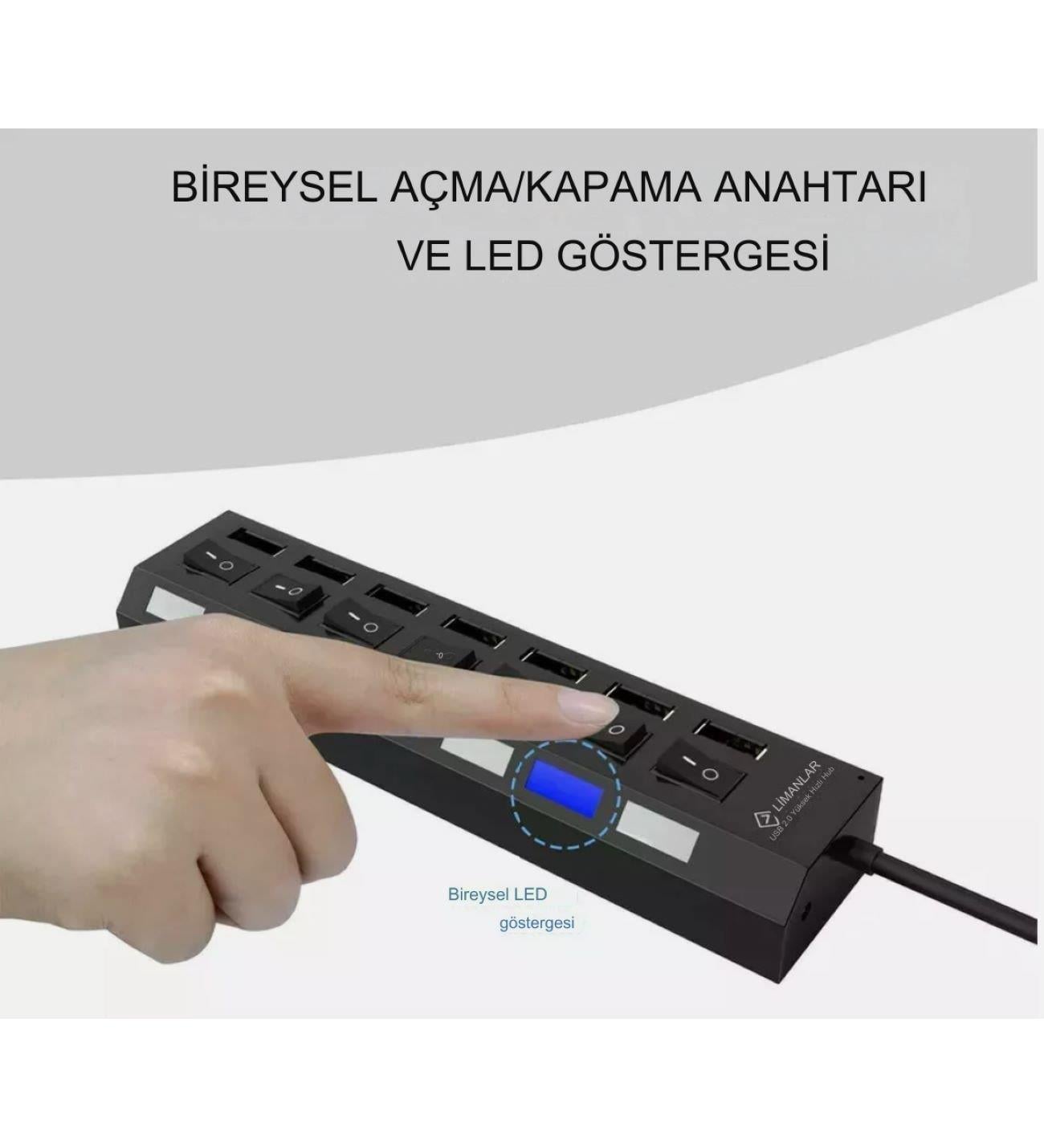 7 Port USB 3.0 Hub Çoklayıcı Çoğaltıcı On/off Anahtarlı 