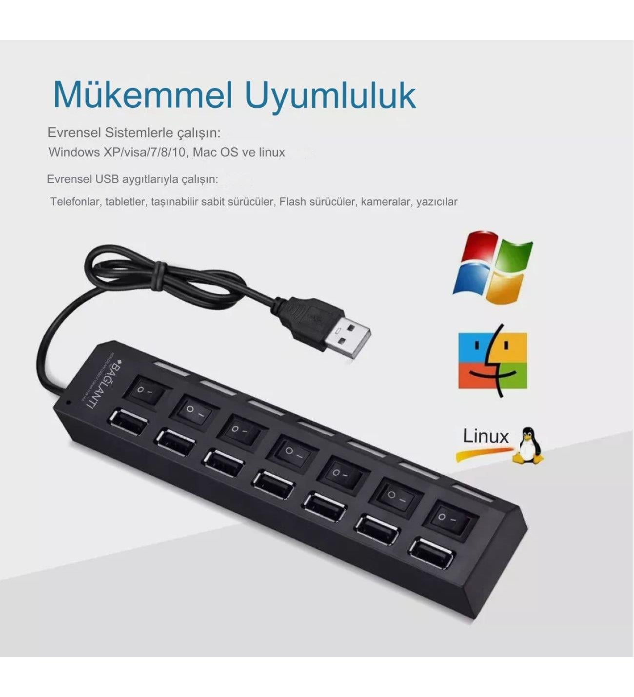7 Port USB 3.0 Hub Çoklayıcı Çoğaltıcı On/off Anahtarlı 