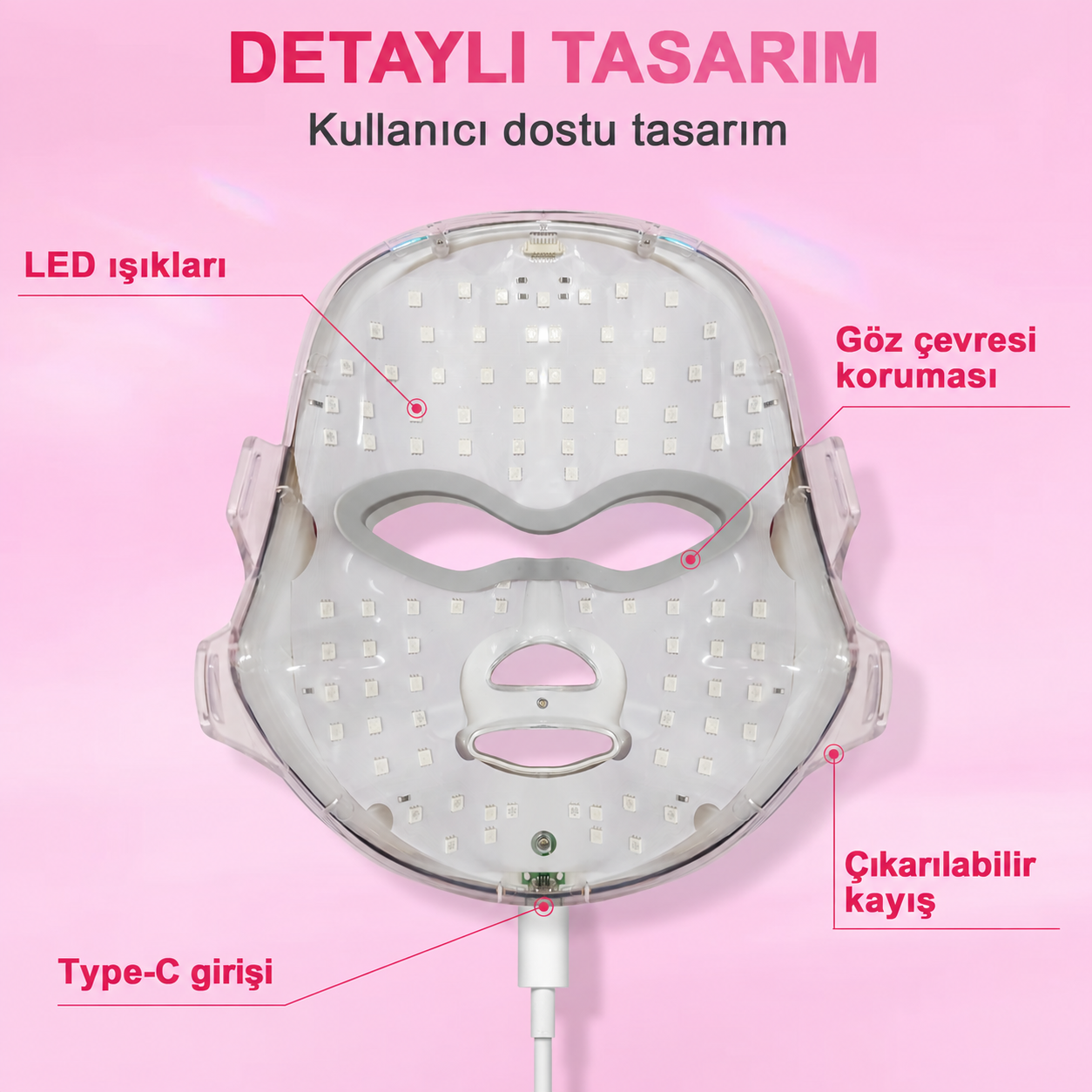 7 Renk LED Işıklı Yüz Bakım Maskesi 400 mAh Şarjlı Cilt Bakım Cihazı 