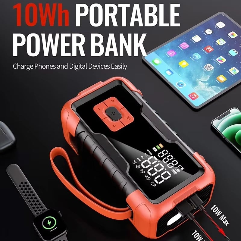 A8888 8.000mAh Akü Takviye Cihazı ve Lastik Hava Kompresörü Araç Şarj Takviye Pompası 