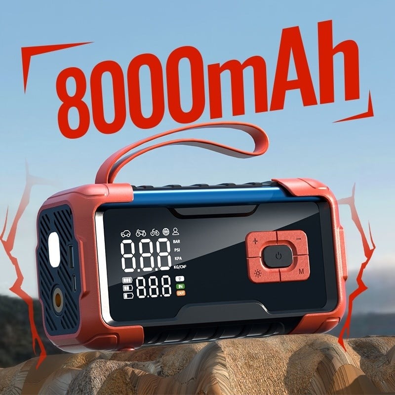 A8888 8.000mAh Akü Takviye Cihazı ve Lastik Hava Kompresörü Araç Şarj Takviye Pompası 