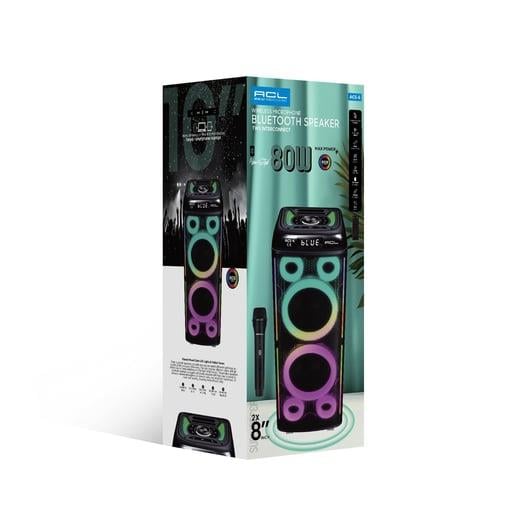ACS-6 80W Gücünde 2x8”inch Hoparlörlü Mikrofonlu, RGB Işıklı Bluetooth Hoparlör 
