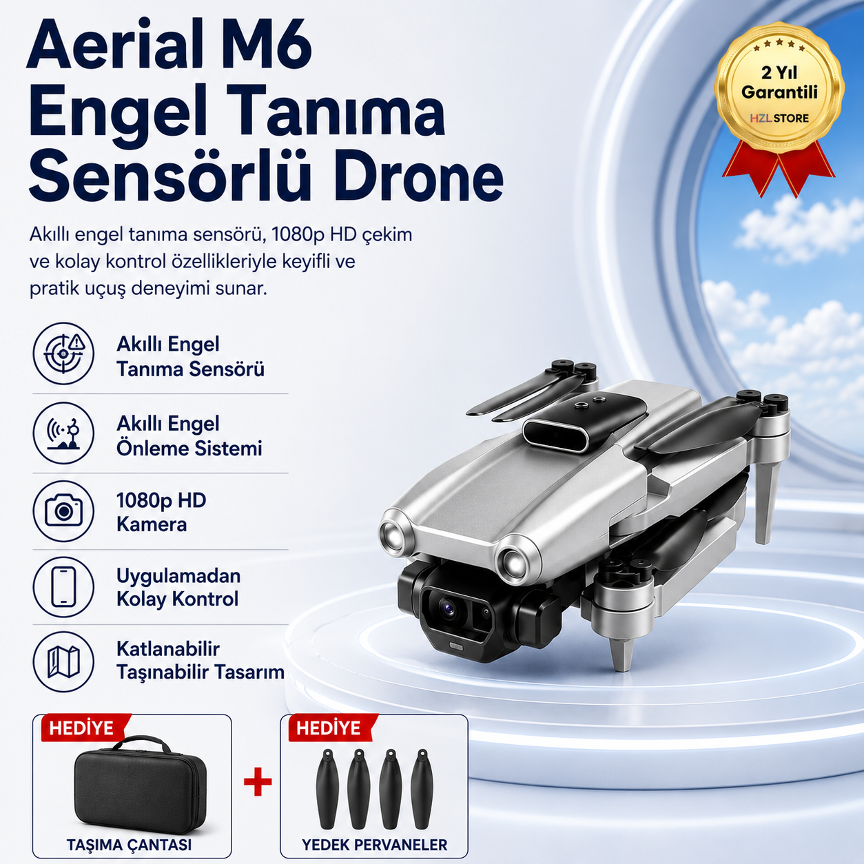 Aerial M6 Engel Tanıma Sensörlü,4K HD  Özellikli Katlanabilir Drone 