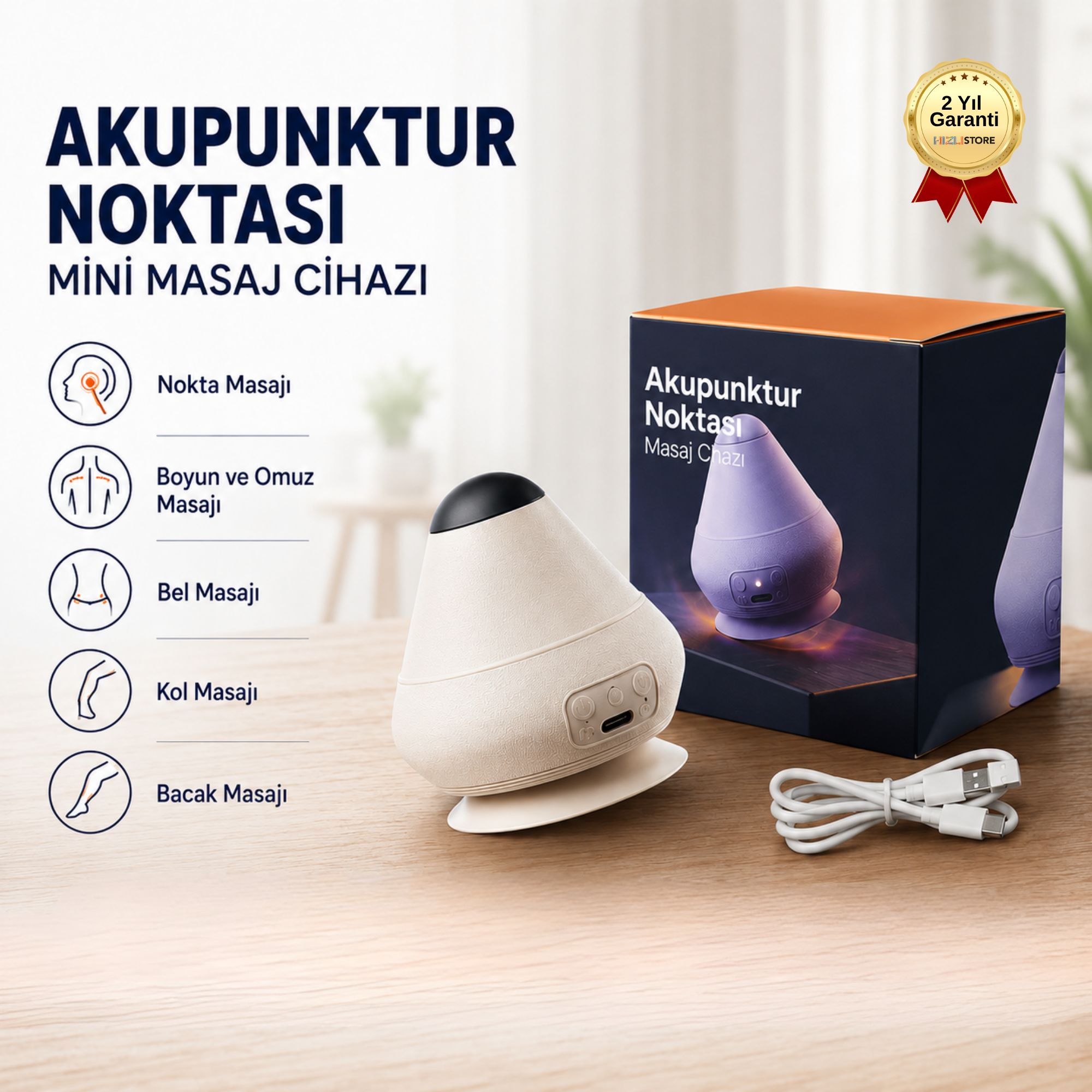 Akupunktur Noktası Mini Masaj Cihazı Şarjlı Taşınabilir Boyun ve Vücut Masaj Aleti 