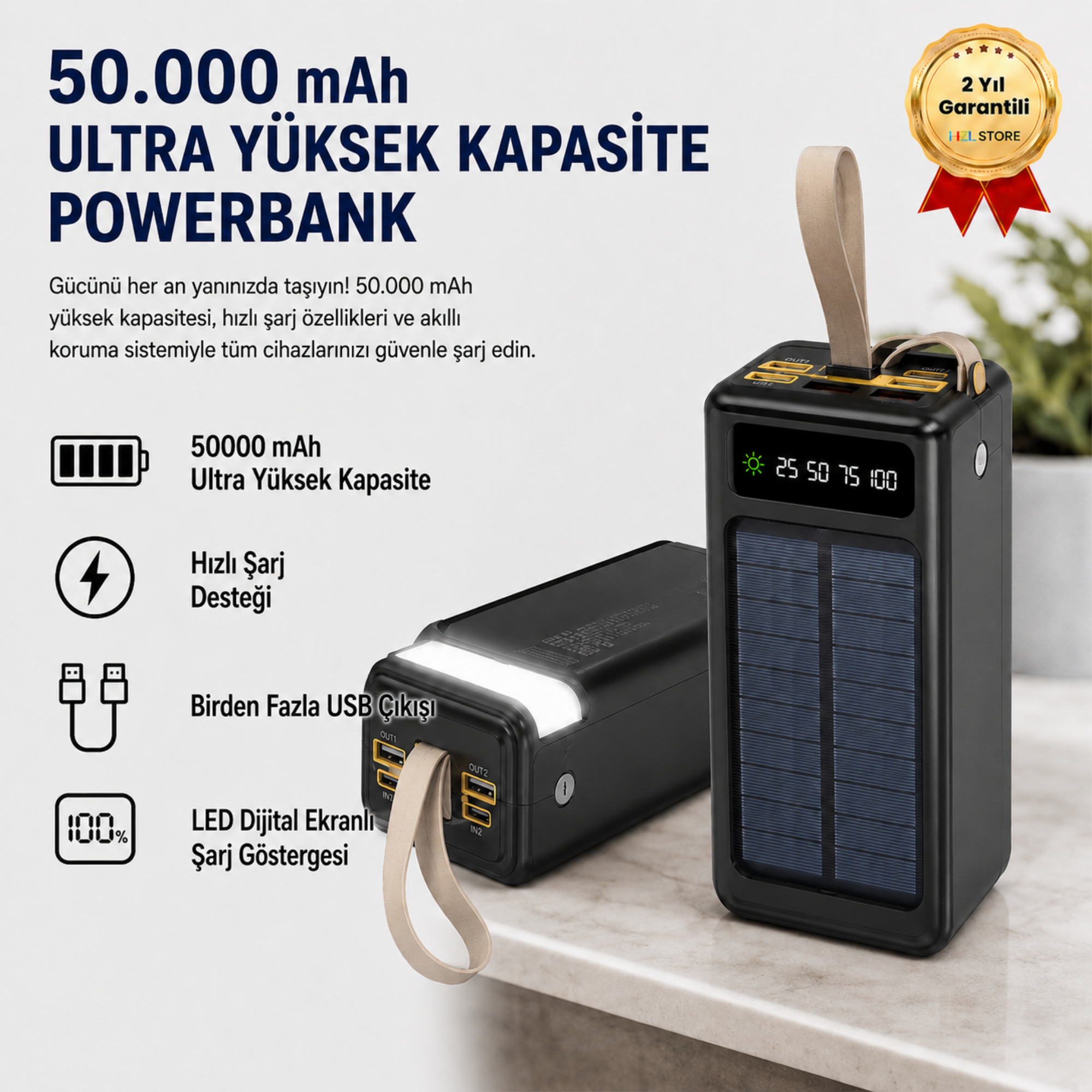 B07 50000 mAh Ultra Yüksek Kapasiteli Powerbank | Süper Hızlı Şarj, Çoklu Çıkış, LED Ekran, Tüm Cihazlarla Uyumlu Taşınabilir Şarj Cihazı 