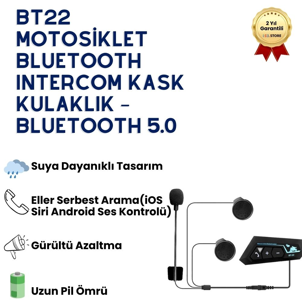 BT22 Motosiklet Bluetooth Intercom Kask Kulaklık 
