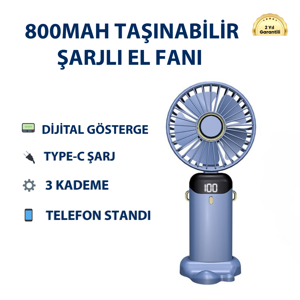 BWFN5 800mAh Dijital Göstergeli Taşınabilir Şarjlı El Fanı 