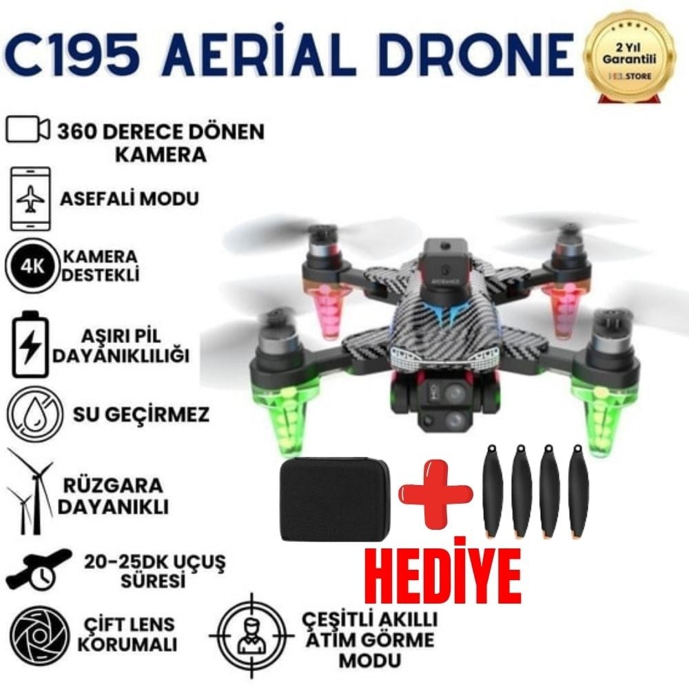 C195 Aerial Drone – Hafif Yapı, Engel Aşabilen, Akıllı ve Uzun Pil Ömürlü RGB Işıklı Drone Kumandalı Mobil Uygulamalı 