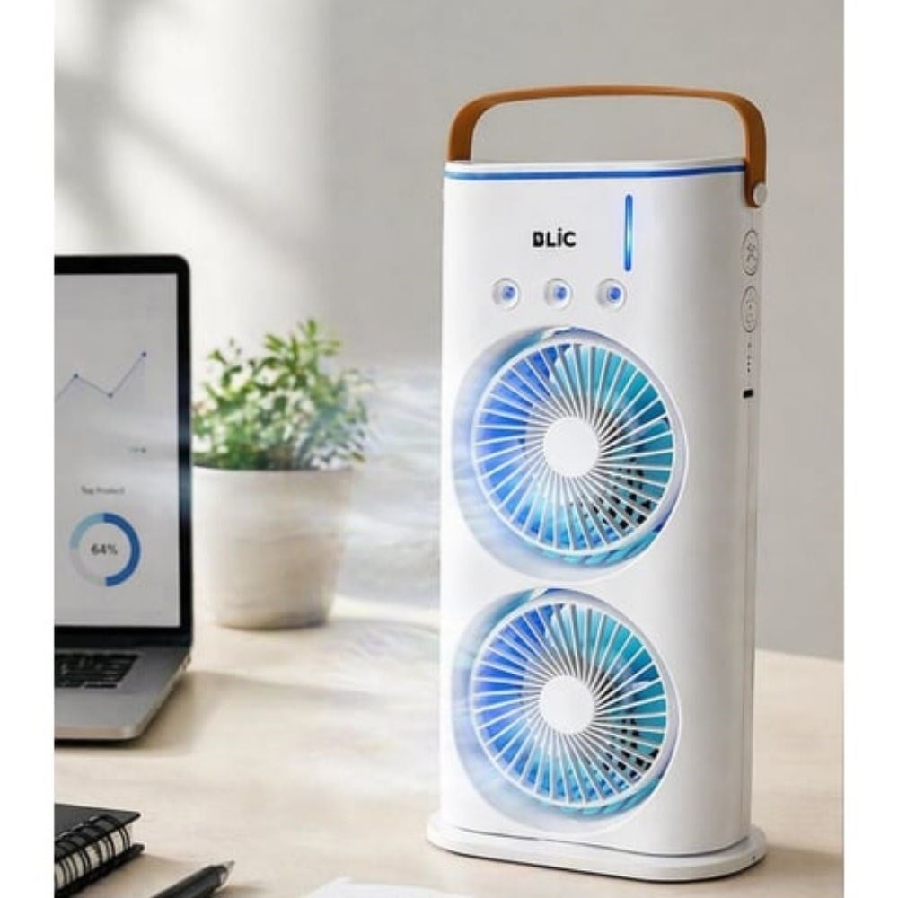 Çift Yönlü Spreyli Fan  120 ml Su Hazneli, 1800 mAh Bataryalı, 3 Kademeli Taşınabilir Serinletici Fan 