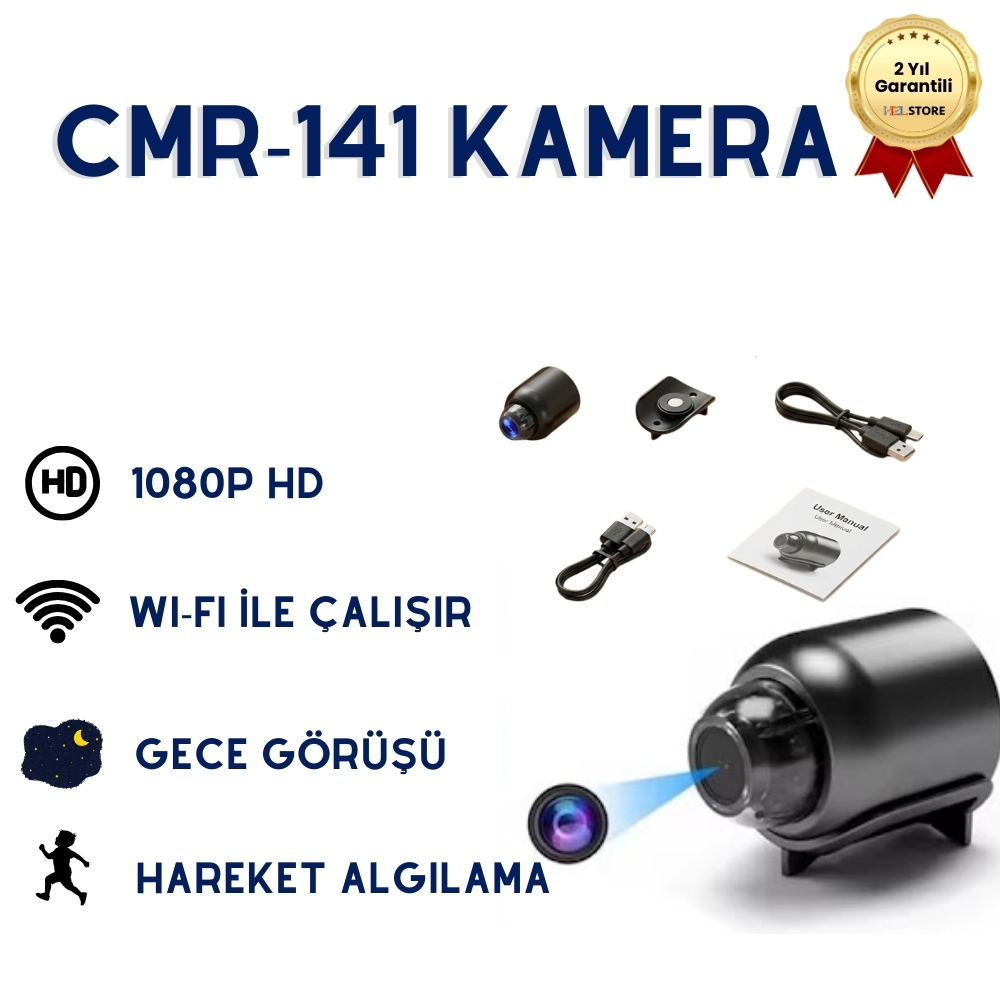 CMR-141 WiFi Akıllı Mini Kamera 1080p Full HD - Gece Görüşlü, Hareket Sensörlü Kablosuz Güvenlik ve Bebek Kamerası (Uzaktan İzleme) 