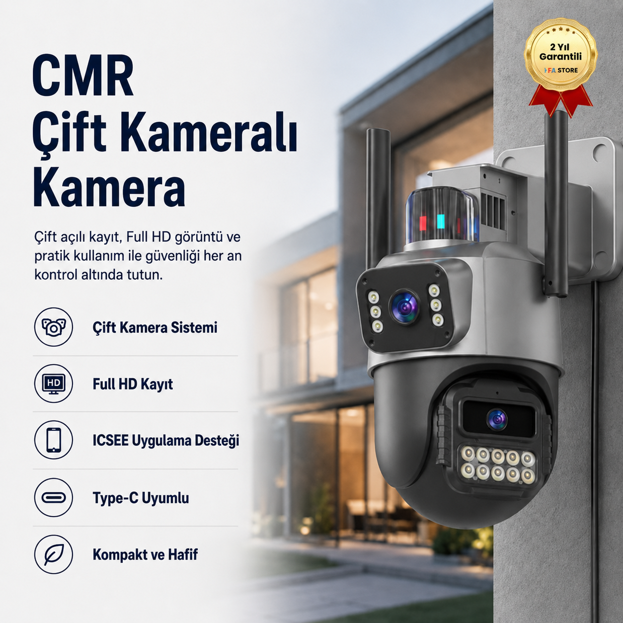 CMR Çift Kameralı Mini Kamera | Full HD Çift Açı Kayıt | Type-C Uyumlu Kompakt Vlog & Güvenlik Kamerası 
