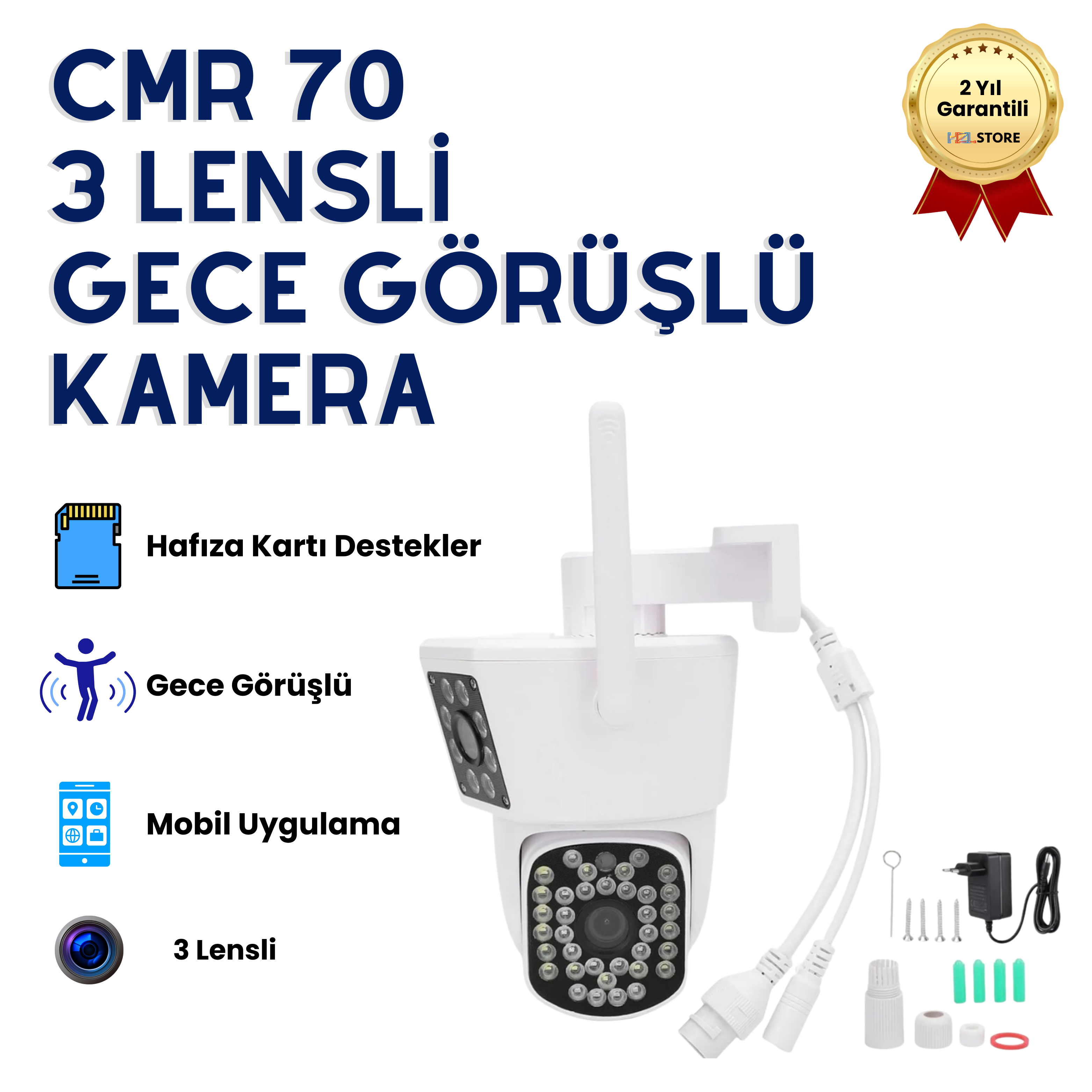 Cmr70 HD Dış Mekan Tasarımına Uyumlu Hareket Sensörlü Gelişmiş Akıllı Gece Görüşlü Güvenlik Kamerası 