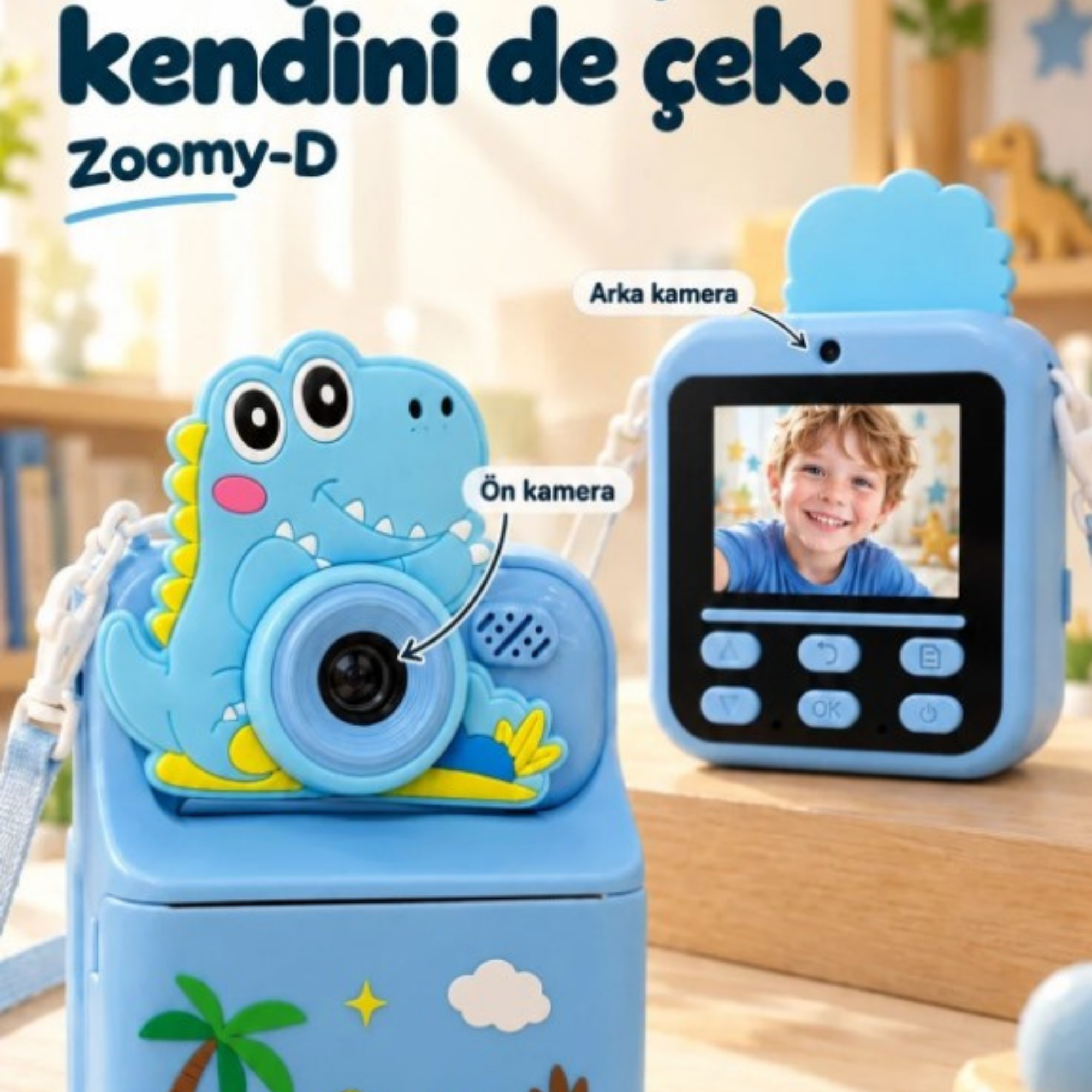 DİNOZOR FİGÜRLÜ ANINDA BASKILI ÇOCUK KAMERASI 