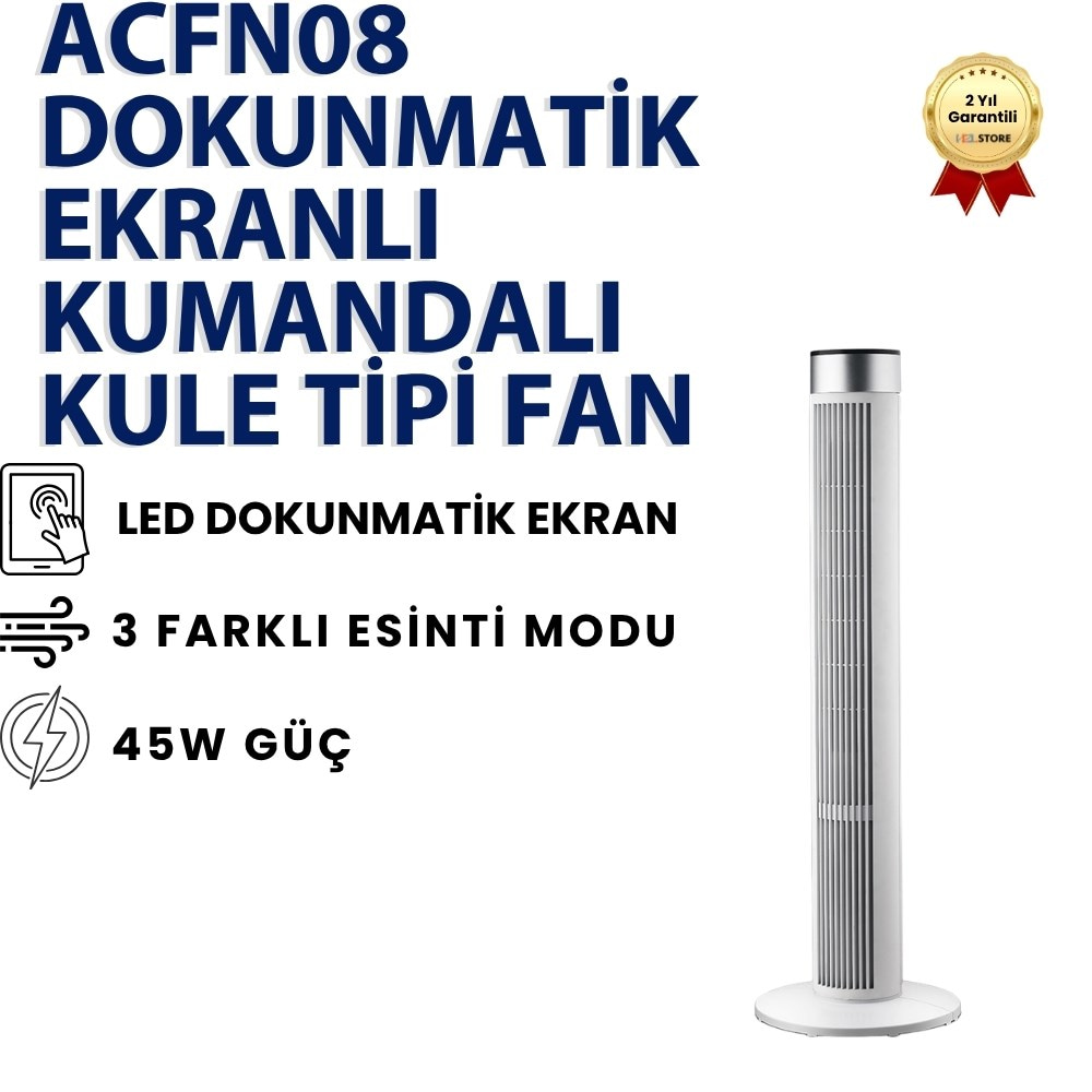 Dokunmatik Ekranlı Kumandalı Kule Tipi Vantilatör  