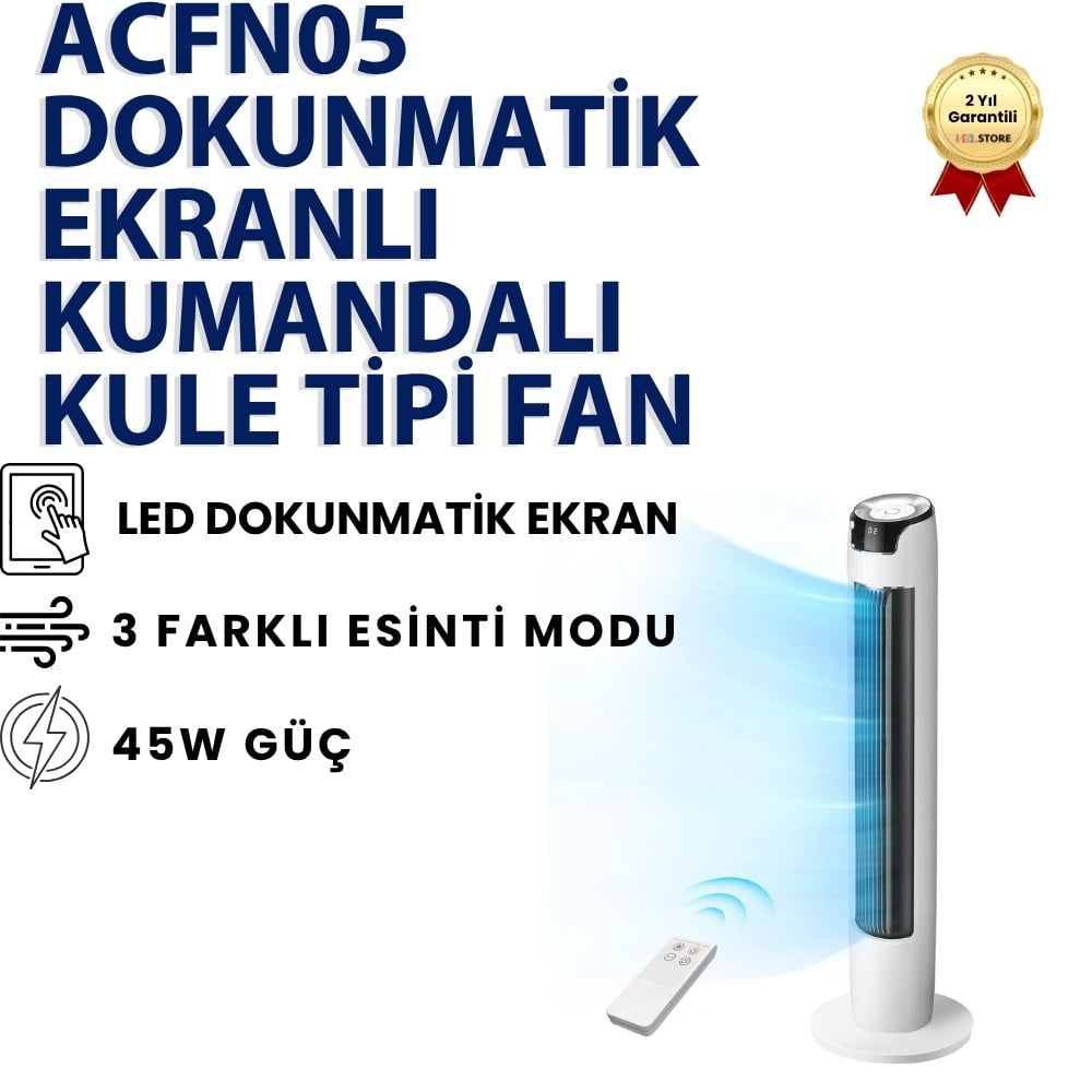 Dokunmatik Ekranlı Kumandalı Kule Tipi Fan  