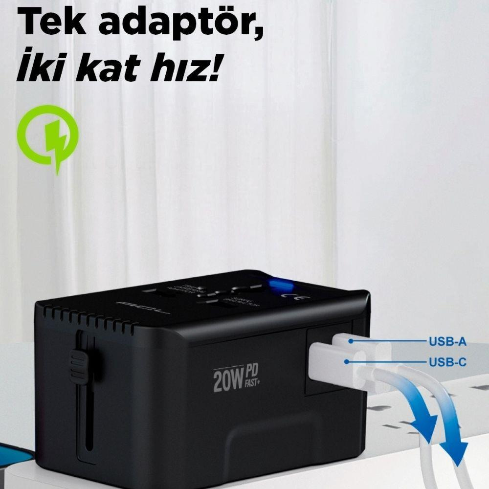 Evrensel Eu Us Au Uk Priz Fiş Çevirici Dönüştürücü Seyahat Adaptörü 2 Type-c 1 Usb Çıkışlı Adaptör 