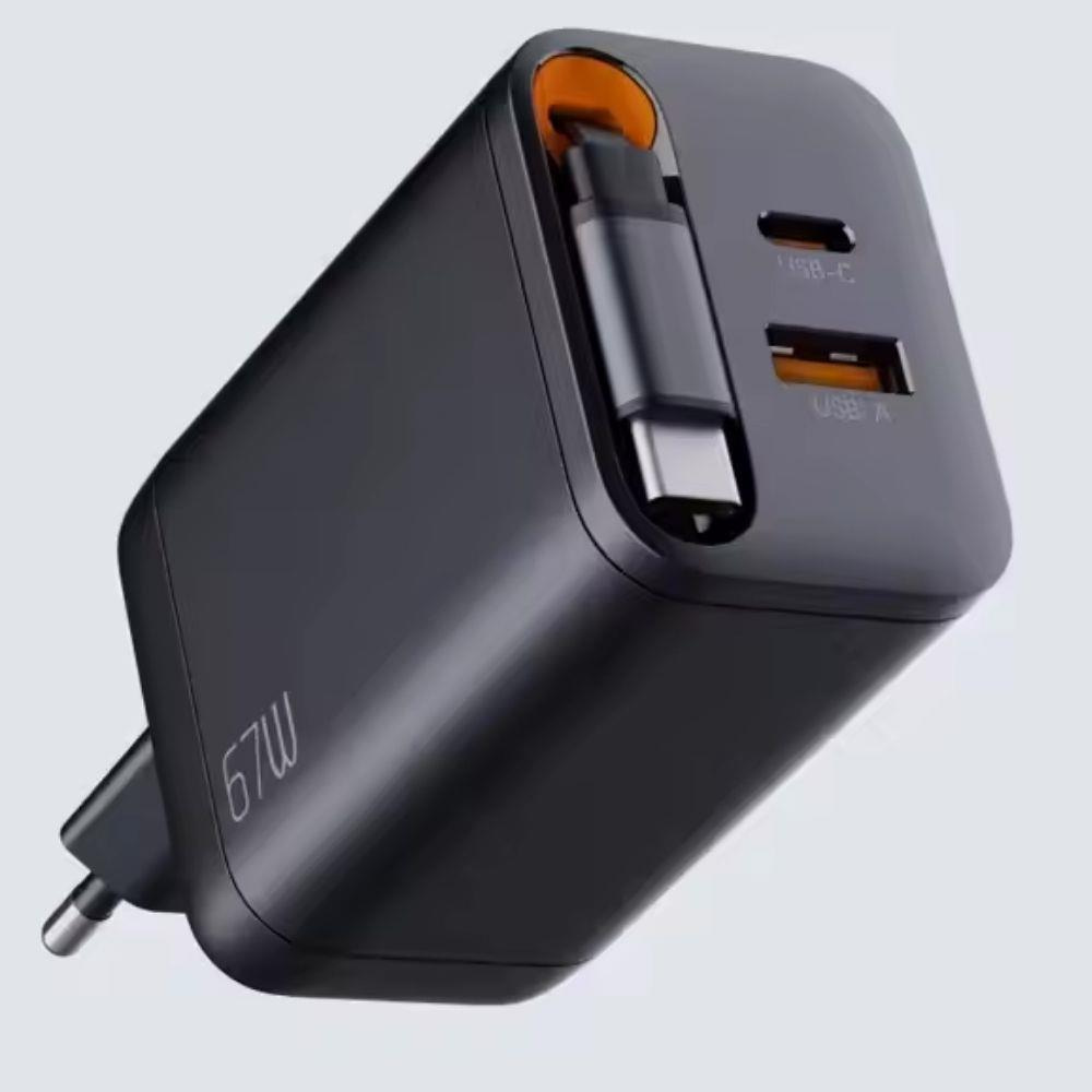 FC23 67W GaN Hızlı Şarj Adaptörü USB-C Kablolu PD Destekli 1xUSB-A 1xUSB-C Girişli Şarj Cihazı 