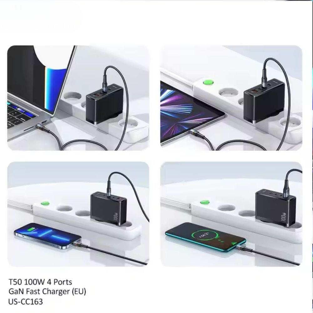 FC24 100W GaN Hızlı Şarj Adaptörü 3xUSB-C 1xUSB-A Girişli PD Destekli Çoklu Şarj Cihazı 