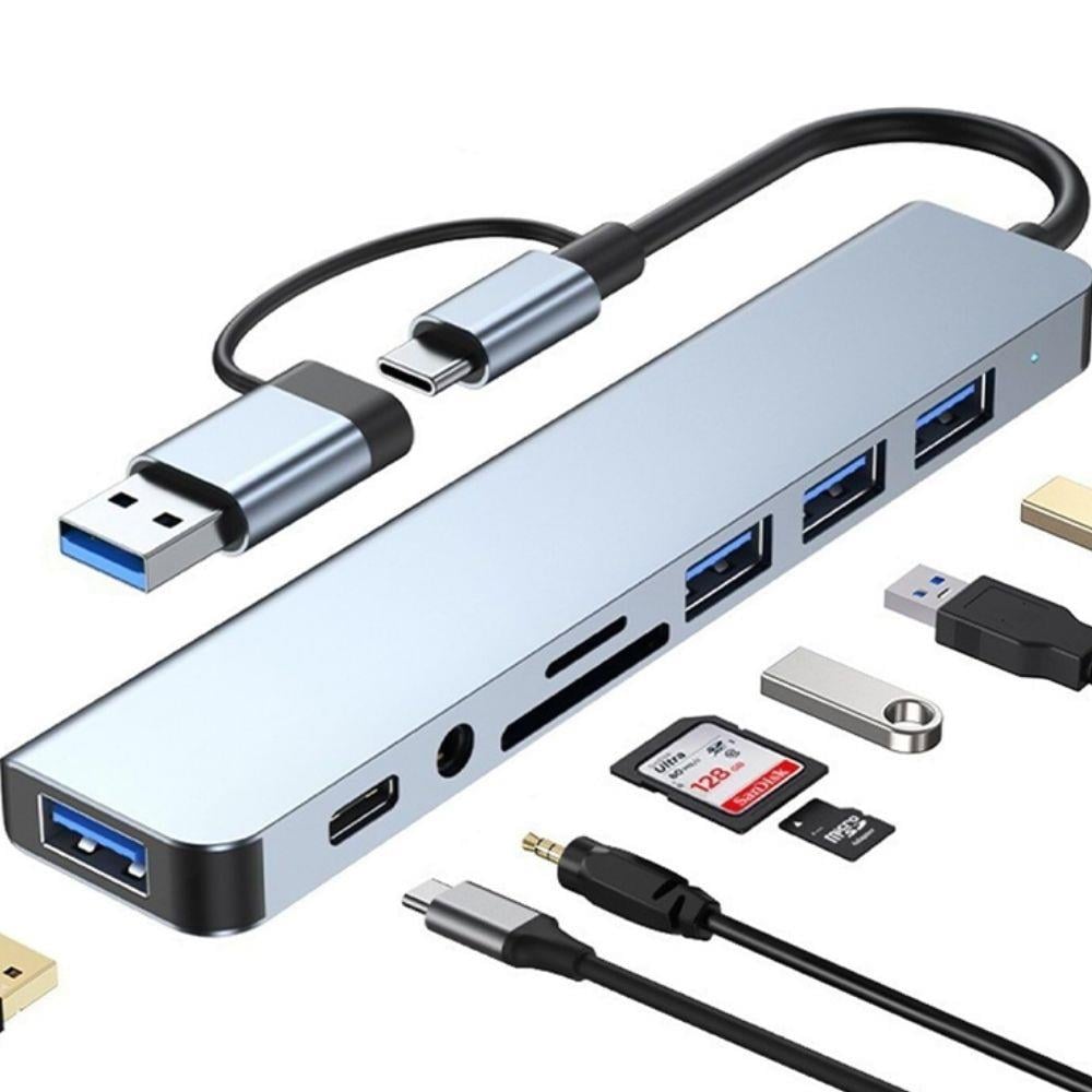 FH27 USB-C Çoklayıcı 3xUSB-A 3.0 3.5mm Ses Girişli USB-C + USB-A Girişli Adaptör 