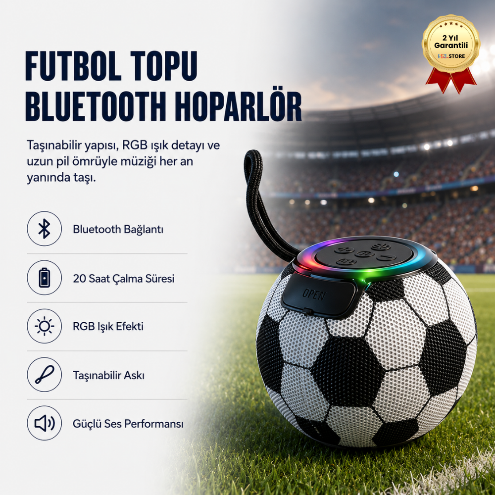 Futbol Topu Tasarımlı RGB Işıklı Taşınabilir Bluetooth Hoparlör 