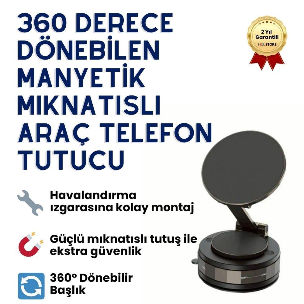 Güçlü 360 Derece Dönebilen Manyetik Mıknatıslı Araç Telefon Tutucu 