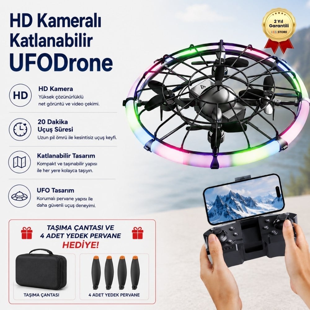 HD Kameralı Katlanabilir Brushless Motorlu UFODrone  