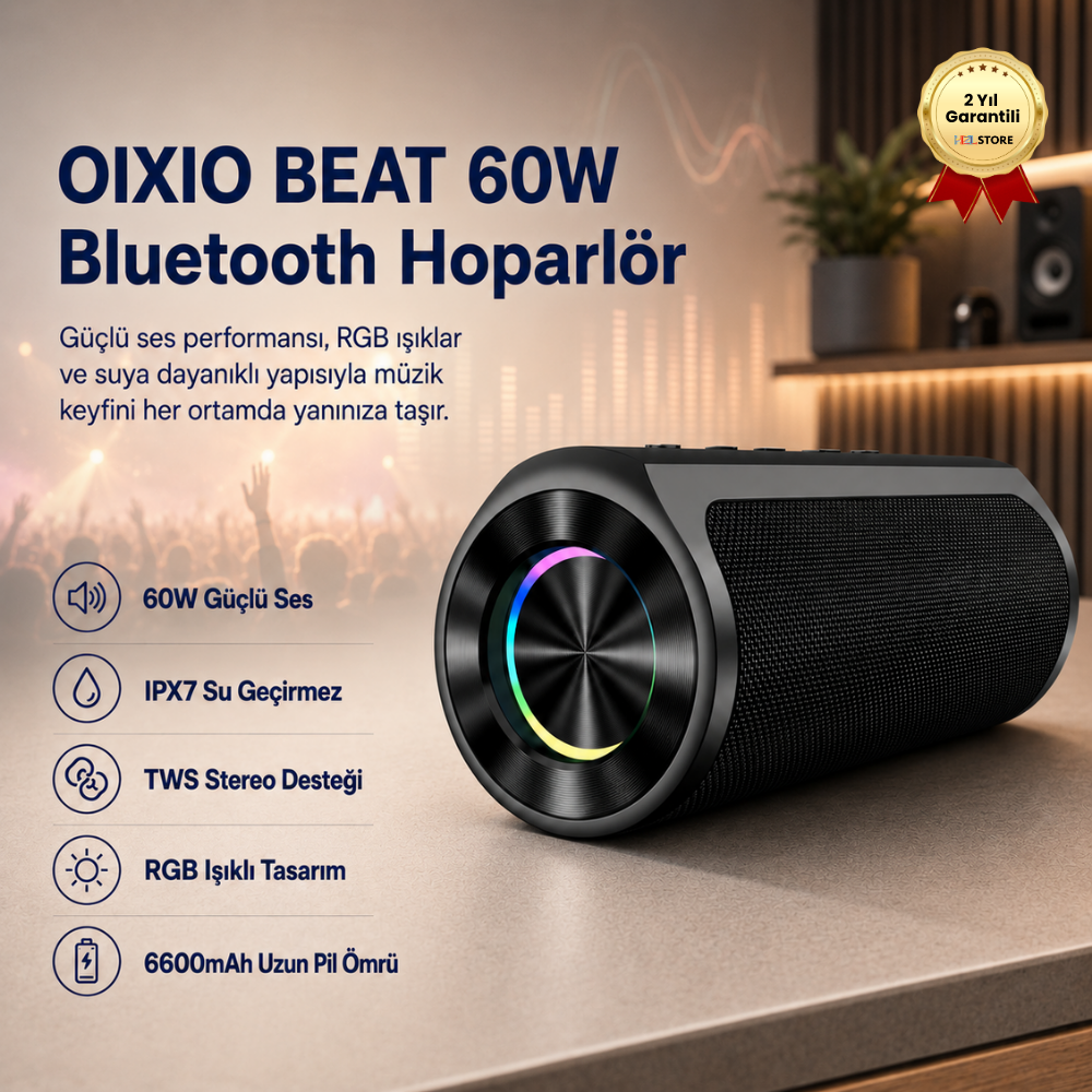 HZL BEAT 60W Su Geçirmez ipx7 Bluetooth AUX Sd Card Usb Yüksek Ses Kaliteli Hoparlör RGB Speaker 