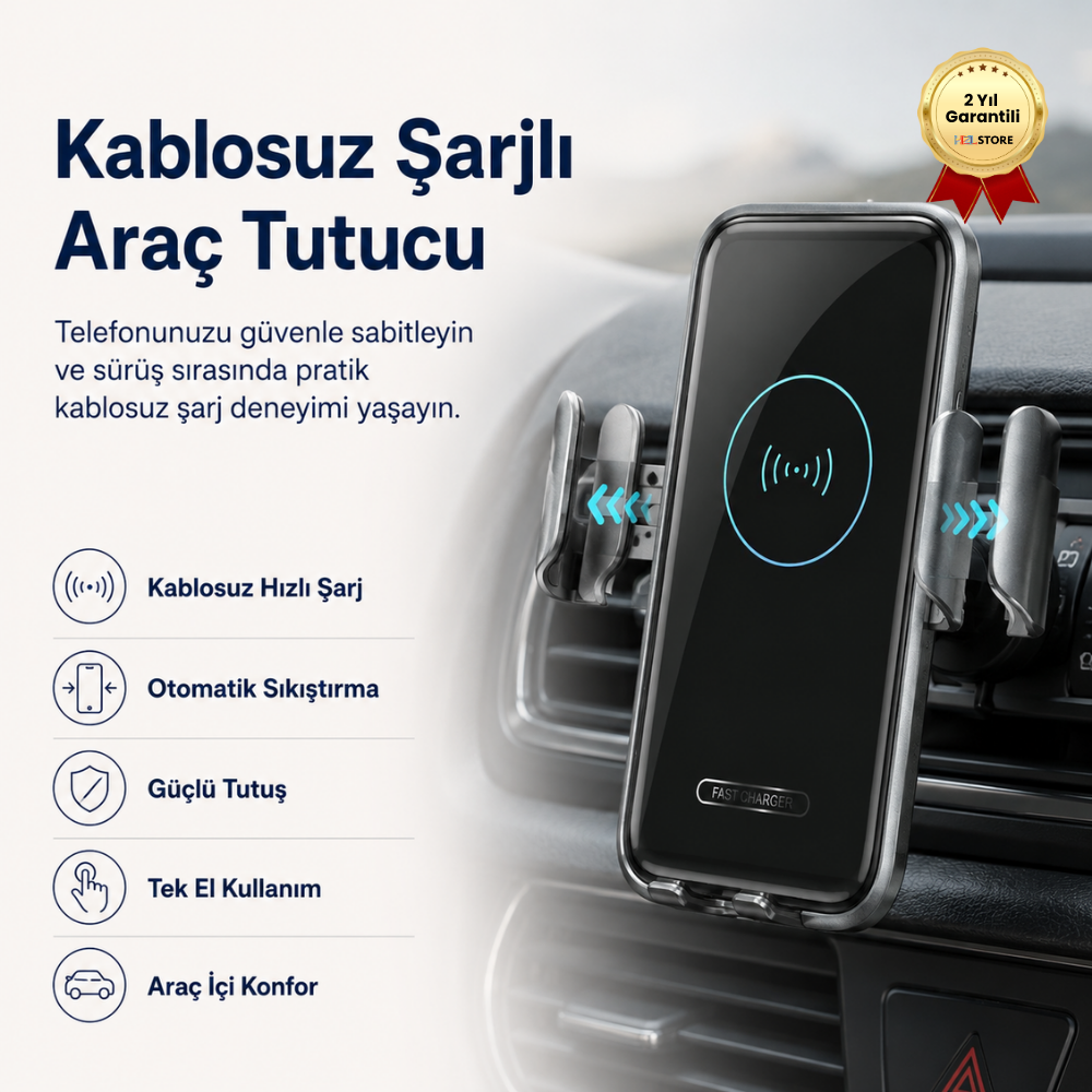 HZL Premium Otomatik Wireless Kablosuz Hızlı Şarj Havalandırma Uyumlu Dönebilen Araç Telefon Tutucu 