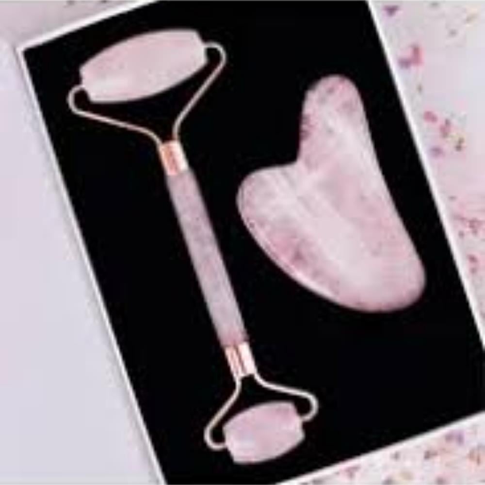 HZL Rose Quartz Yüz Roller ve Gua Sha Set – Cilt Masajı & Canlandırıcı Bakım 