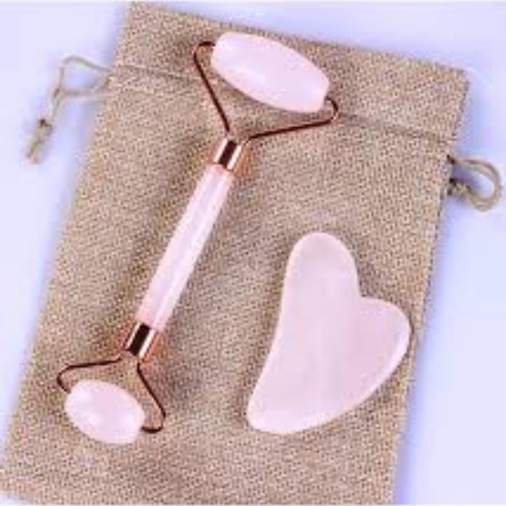 HZL Rose Quartz Yüz Roller ve Gua Sha Set – Cilt Masajı & Canlandırıcı Bakım 