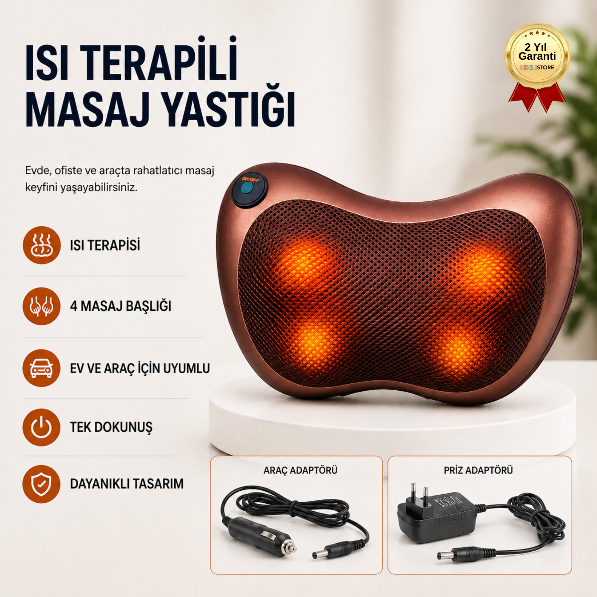Isı Terapili Masaj Yastığı Ev ve Araç İçin Boyun Bel Sırt Bacak Masaj Aleti 