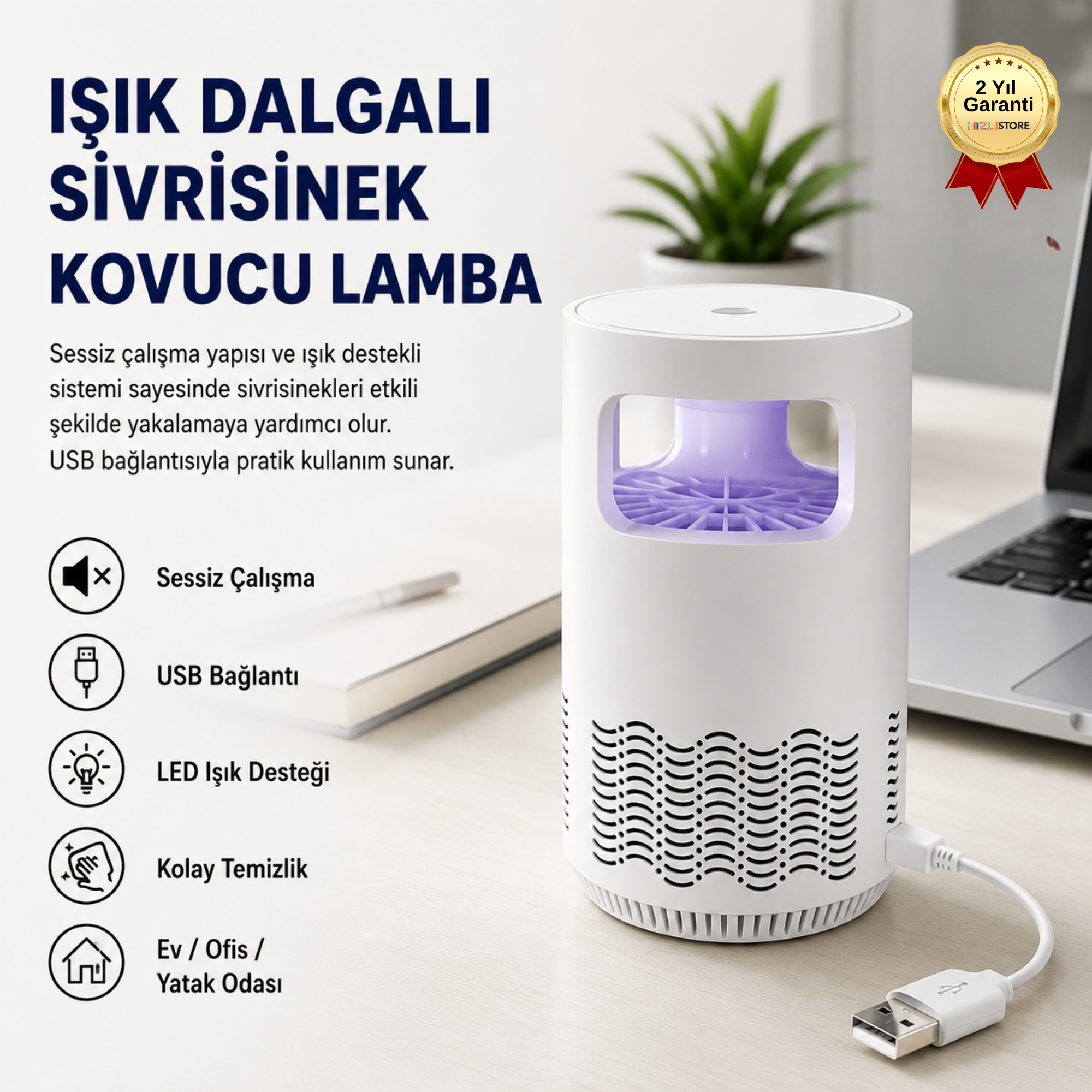 Işık Dalgalı Sivrisinek Kovucu Lamba – Sessiz Çalışan LED Işıklı Sinek Yakalama Cihazı 