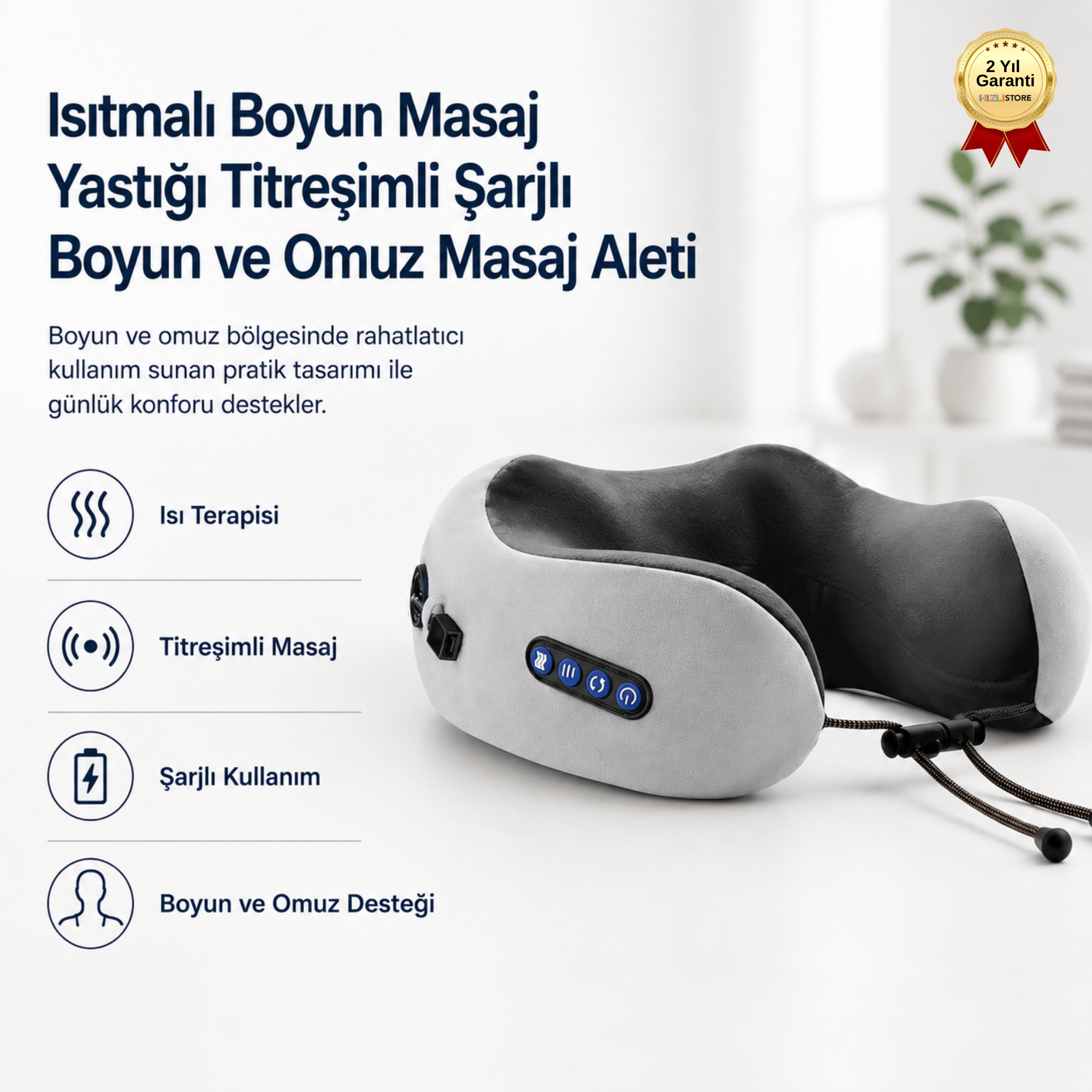 Isıtmalı Boyun Masaj Yastığı Titreşimli Şarjlı Boyun ve Omuz Masaj Aleti 