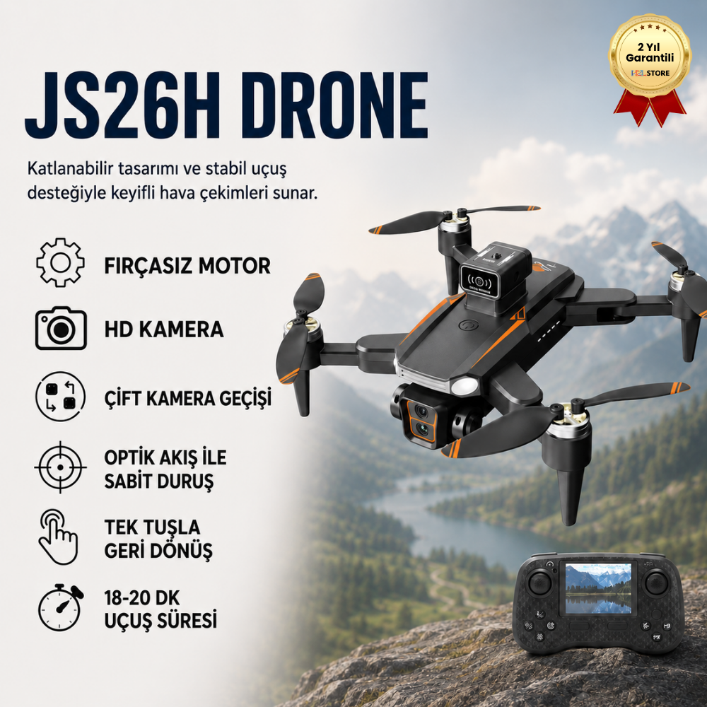 JS26H Drone, Fırçasız, Katlanabilir, Akıllı HD Kamera Uzaktan Kumandalı Drone 