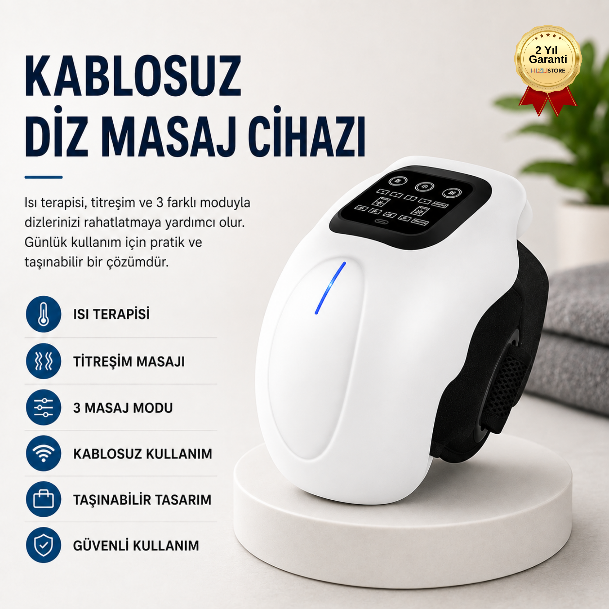 Kablosuz Diz Masaj Cihazı Isı Terapili 3 Modlu Titreşimli Taşınabilir Masaj Aleti 